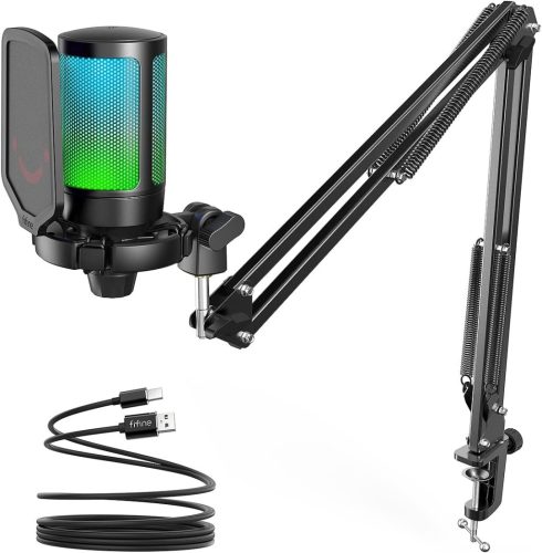 FIFINE 800656 USB MIKROFON - PODCAST/STREAM, PC/MAC/PS4/PS5, NÉMÍTÓ GOMB, KAROS ÁLLVÁNNYAL, FEKETE (A6T)
