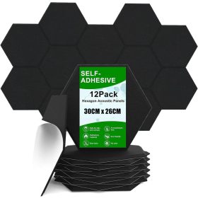   AKUSZTIKAI HATSZÖG PANEL HANGSZIGETELŐ, HANGCSILLAPÍTÓ, HANGELNYELŐ HATÁSSAL (30X26X1CM), FEKETE, 12DB/CSOMAG
