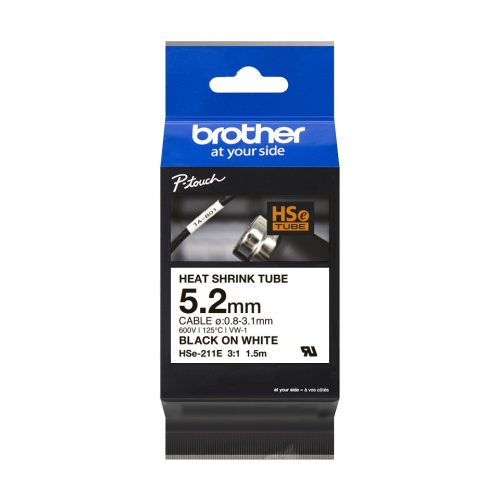BROTHER HSe-211E FEHÉR ALAPON FEKETE ZSUGORCSÖVES 5.2MM/1.5M EREDETI SZALAG (HSE211E)