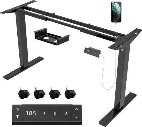 ELEKTROMOSAN ÁLLÍTHATÓ MAGASSÁGÚ ASZTAL, 72-118 CM, 4 MEMÓRIÁS, FEKETE ÍRÓASZTAL VÁZ, EMELHETŐ ASZTALLÁB