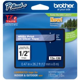   BROTHER Tze-135 ÁTLÁTSZÓ ALAPON FEHÉR LAMINÁLT 12MM/8M EREDETI SZALAG (TZE135)