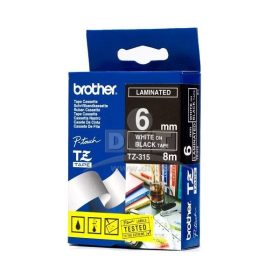   BROTHER TZe-315 FEKETE ALAPON FEHÉR LAMINÁLT 6MM/8M EREDETI SZALAG