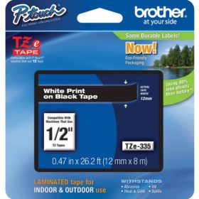   BROTHER Tze-335 FEKETE ALAPON FEHÉR LAMINÁLT 12MM/8M EREDETI SZALAG (TZE335)