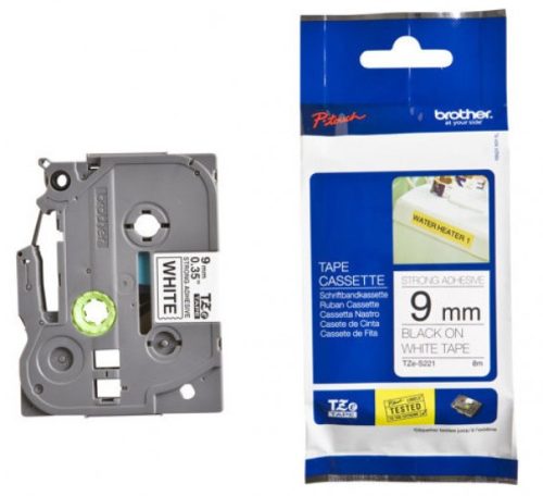 BROTHER TZe-S221 FEHÉR ALAPON FEKETE LAMINÁLT 9MM/8M EREDETI SZALAG (TZES221)